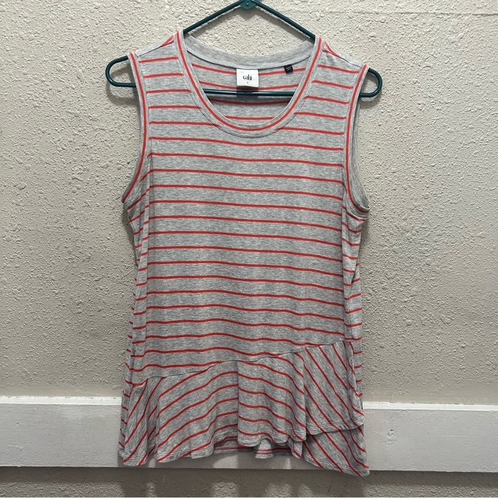 CAbi Grey and Orange Striped Sleeveless Top Small